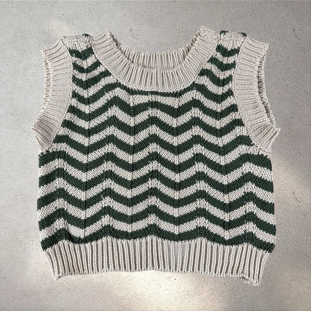 Agua Bendita Emory Knit Crop Sweater Tank Top‎ Chevron Green Cream L AF1009925S1